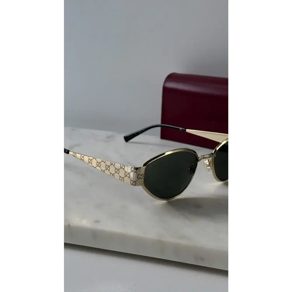 NEW Gucci GG1853S Gold Metal Cat Eye Logo Sunglasses $610